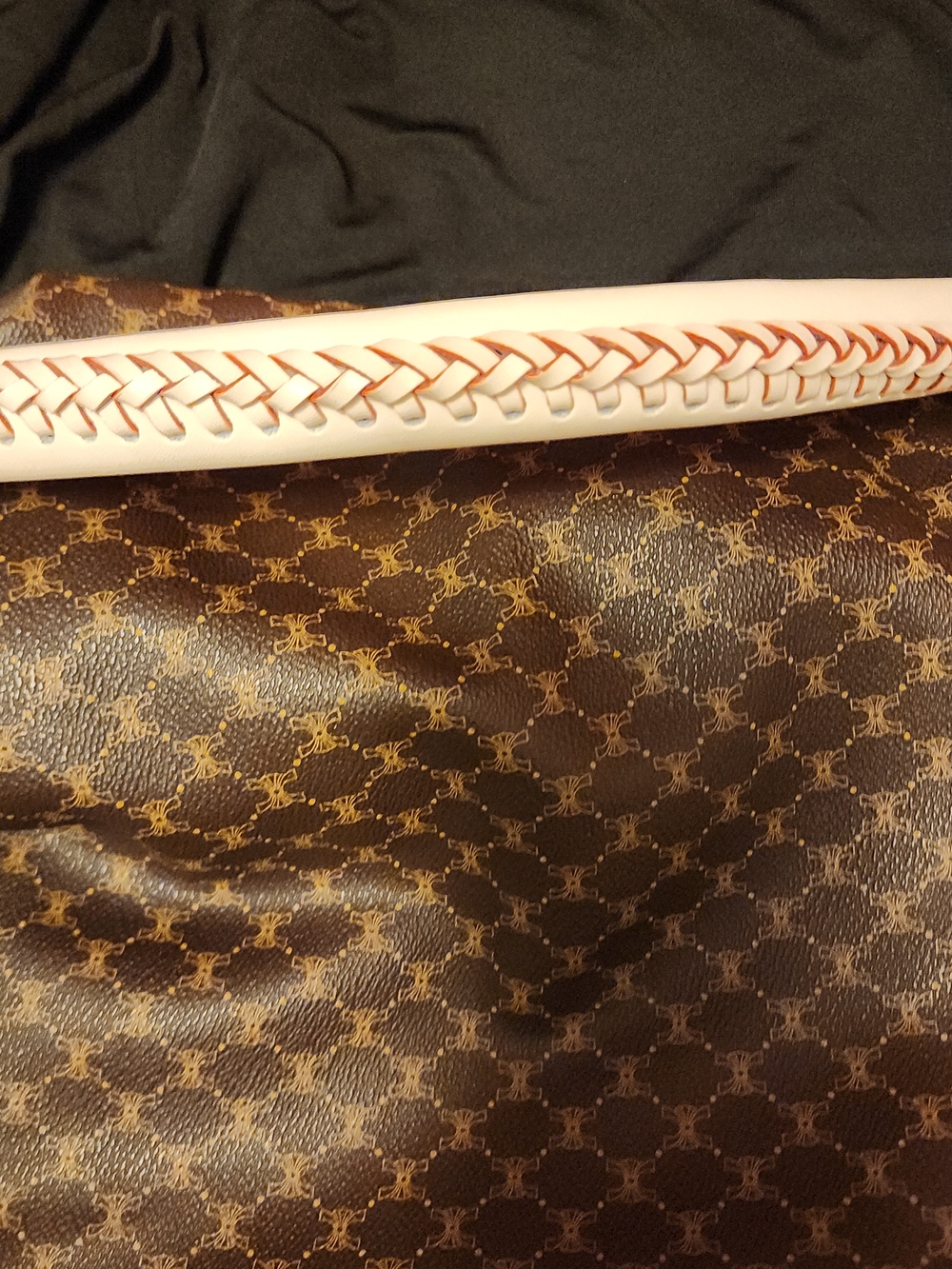 Women's Brown Monogram Pattern Satchel with White Handle - Picture 6 of 9